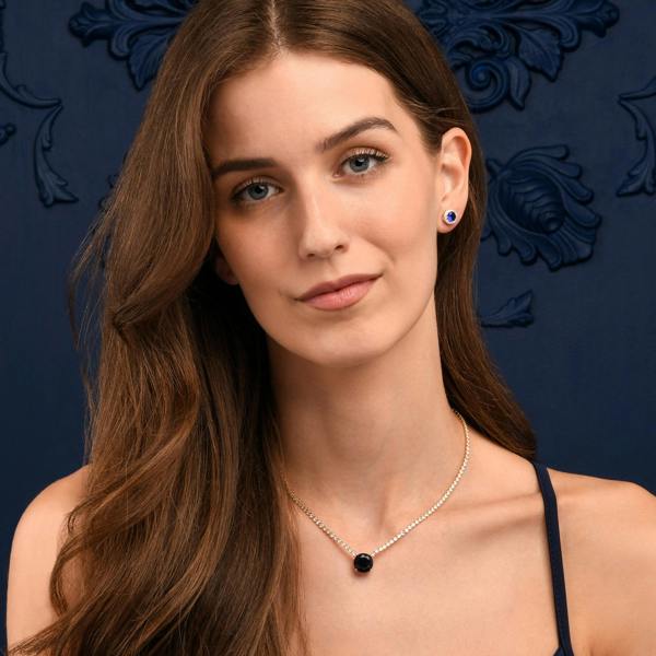Zavana Gold Necklace with a Large Centre Blue Cubic Zirconia Stone