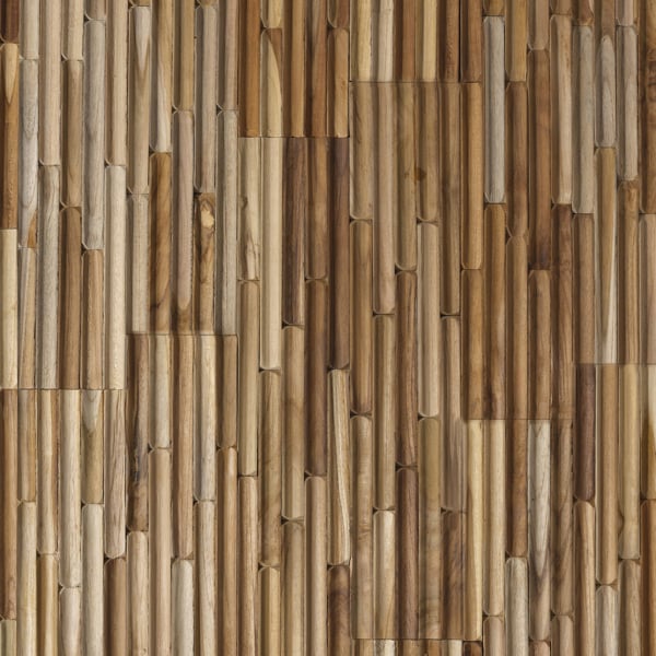 Wallsupply UltraWood Concave Reeded Fluted Reclaimed Solid Teak Wood Panels, Wall Cladding 3D Interlocking Tiles, 10pcs 1m²