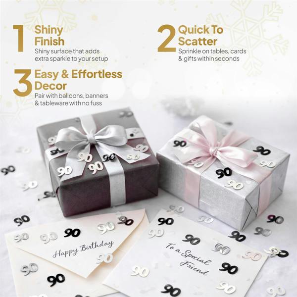 90th Birthday Black and Silver Foil Confetti Family Pack for Table Decoration image 5