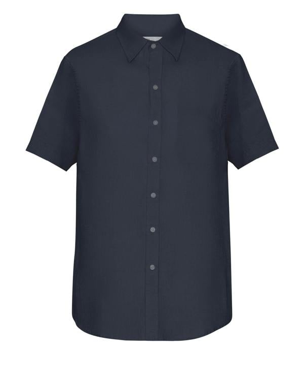 Colorful Standard Mens Short Sleeve Linen Shirt - Navy Blue - CHO - Designer Mens Short Sleeve Shirts