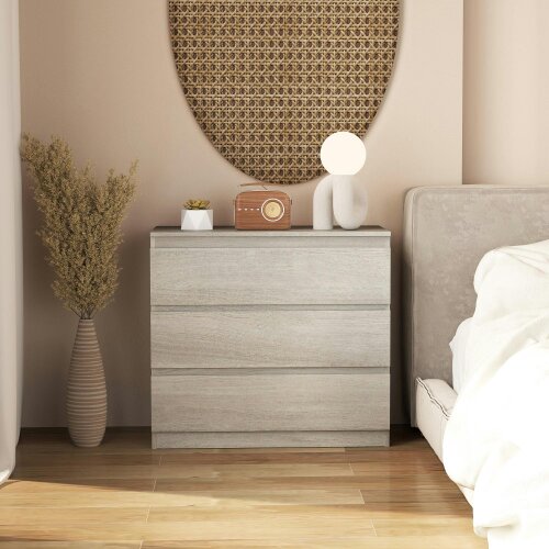 Wyld Haus Serene Wooden Grey Wood Effect 3 Drawer Storage Chest