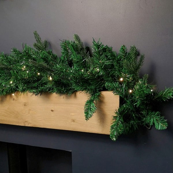 Samuel Alexander 1.8m Plain Green Christmas Garland with 164 Tips and 50 Warm White LED Lights