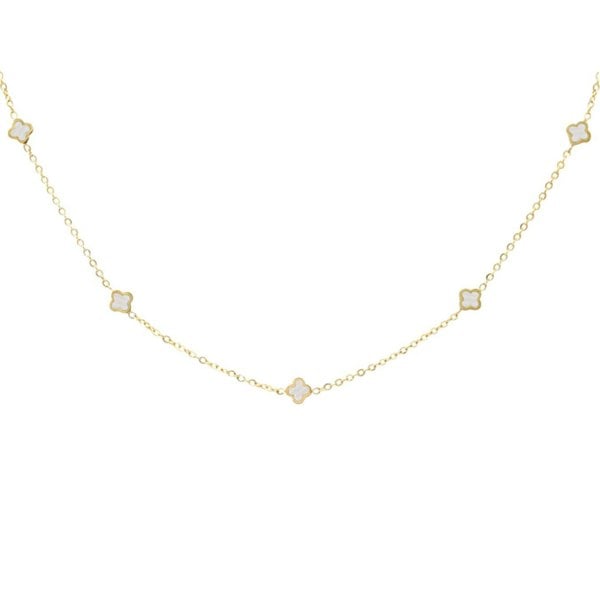 Say It With Clover Dainty Choker Necklace - Gold Plated & Pearl