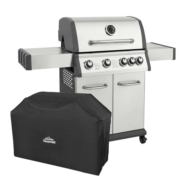 Dellonda 4+1 Burner Deluxe Gas BBQ with Piezo Ignition & Water Resistant Oxford Style Cover, Stainless Steel - DG231