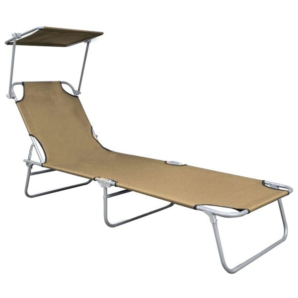 Berkfield Folding Sun Lounger with Canopy Taupe Aluminium