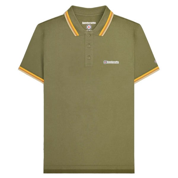 Lambretta Mens Triple Tipped Polo Shirt - Khaki Green/Tobacco/Cream