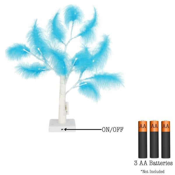 55cm Light Blue Feather Tree Table Lamp with Warm White LEDs, Battery-Operated Decorative Accent image 4