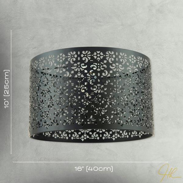 Moroccan Designed Large Black Metal Pendant Shade with Floral Decor Image 7