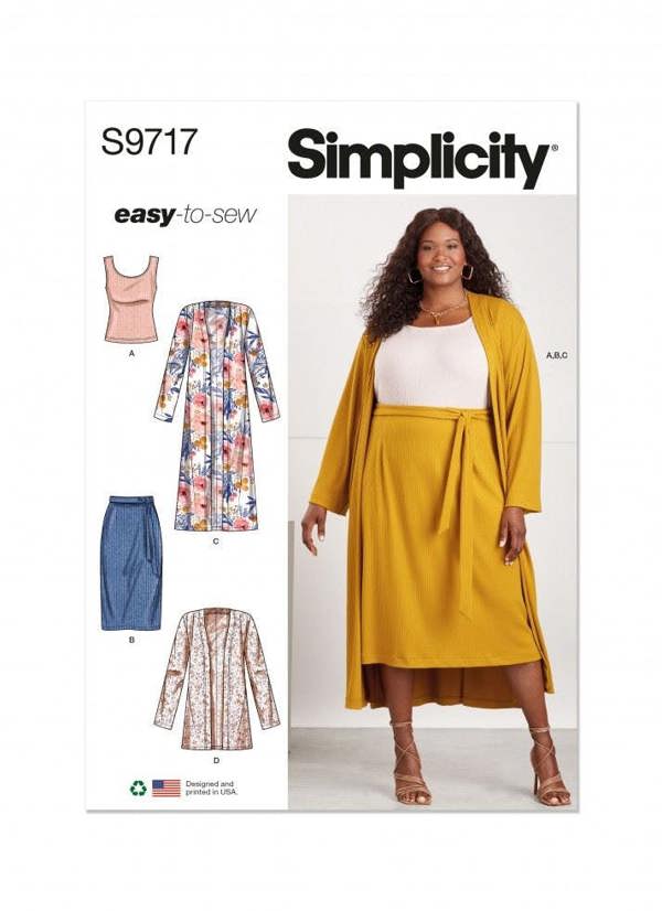 Simplicity Sewing Pattern 9717, Tops, Cardigans, Jackets, Skirts for Women, W2 (20W-22W-24W-26W-28W) - Easy