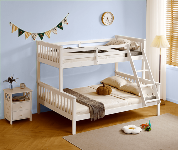 Mission TM Hannah White Single Over Double Bunk Bed, Solid Pine Frame with Guardrails, Sleeps Three