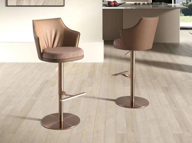 Angel Cerdá Swivel Stool in Mottled Brown Fabric and Brown Leatherette 4226