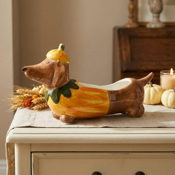 Garden Greatness Autumnal Sausage Dog Decorative Pot