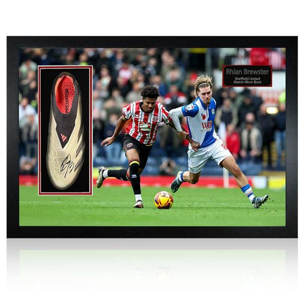 Rhian Brewster Signed & Match-Worn Sheffield United Boot Iconic Frame #1