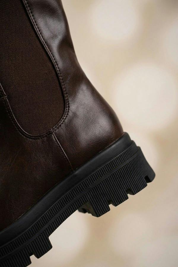 Pearl Chunky Sole Knee High Boots - Brown