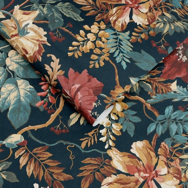 Love Frankie MIdnight Garden Wallpaper - Fire Cracker