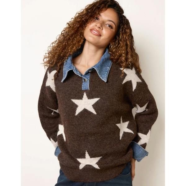 Blue Vanilla Star Knit Polo Jumper