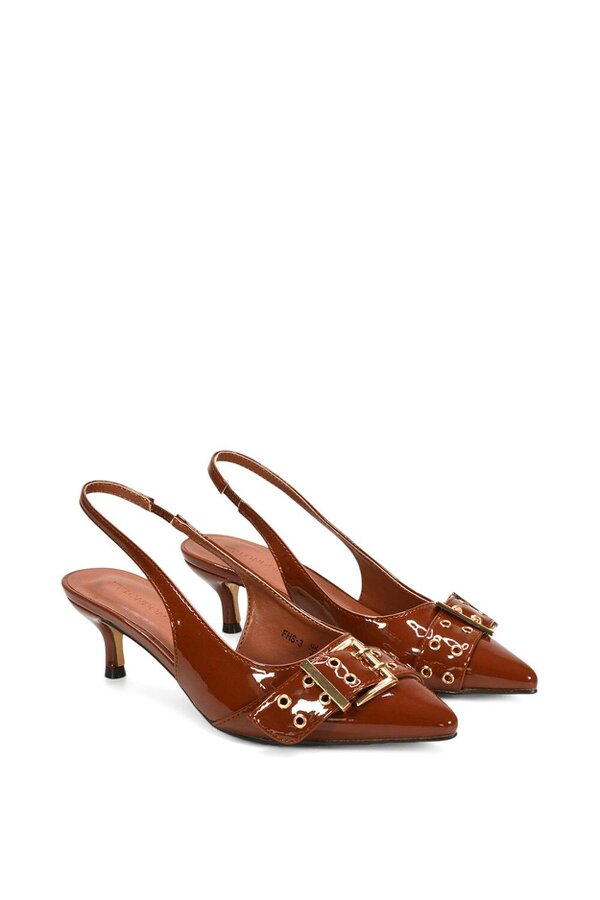 XY LONDON Pointed Toe Kitten Heels With Buckle