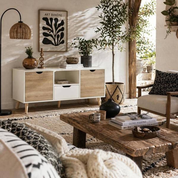 Wyld Haus Reneba 110cm Wooden Natural TV Console With Storge Drawers For Screens Up To 50 Inches