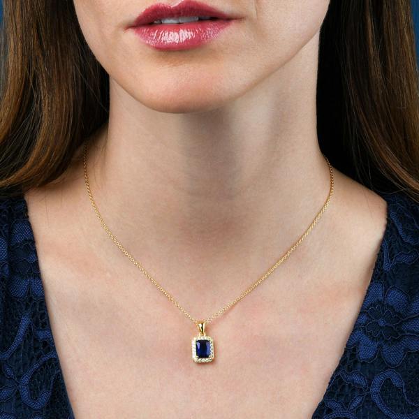 namana Gold Plated 925 Sterling Silver Blue Rectangle Halo Pendant Necklace For Women