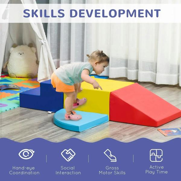 Foam toddler climbing ramp and steps set on floor with child playing