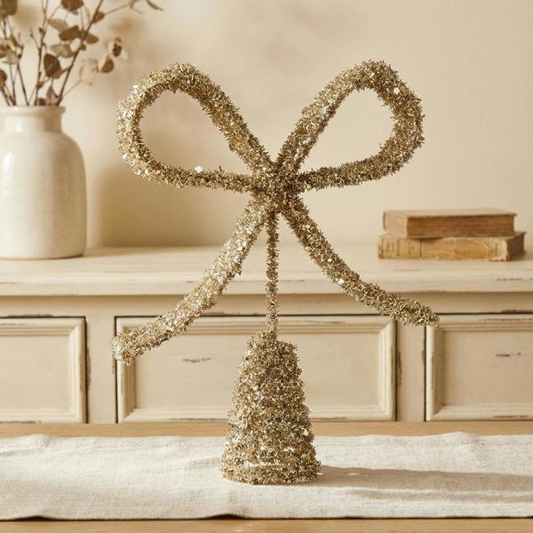Garden Greatness Festive Gold Bow Christmas Tree Topper