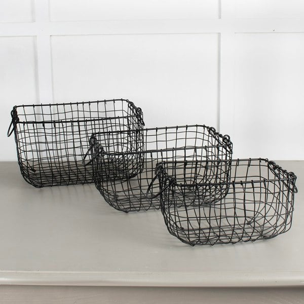 Virginia Hayward Black Wire Baskets Set of 3