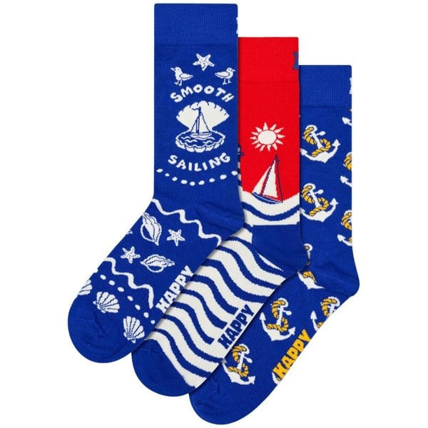 Happy SocksSocks 3 - pack3 - Pack Smooth Sailing Socks Gift Box, Blue/redBoxers - and - Briefs.net