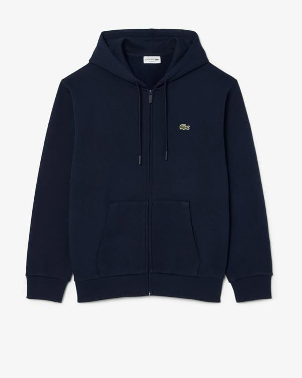 Lacoste Fleece Full - Zip Mens Classic Fit Hoodie - Navy 166 | CHO | Designer Mens Hoodies