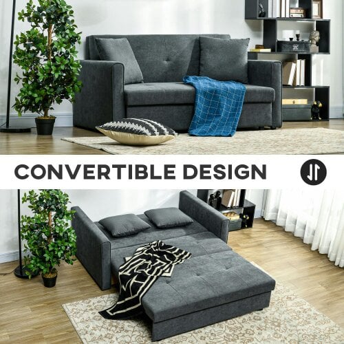 Wyld Haus Takala Nele Snow Flannel Dark Grey 2 Seater Sofa Bed With Hidden Storage And Cushions