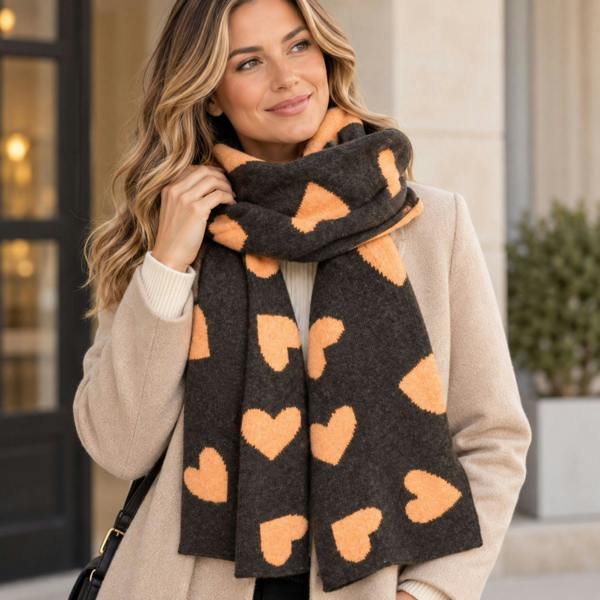 Love EMVY Women’s Reversible Heart Print Wool Blend Scarf