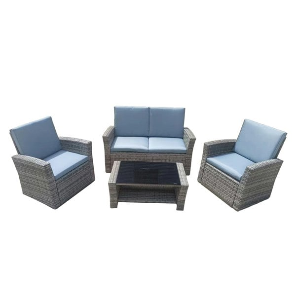 Furniture One 4 Piece Rattan Garden Furniture Set, Patio Wicker Dining Table Sets with Tempered Glass Top Table