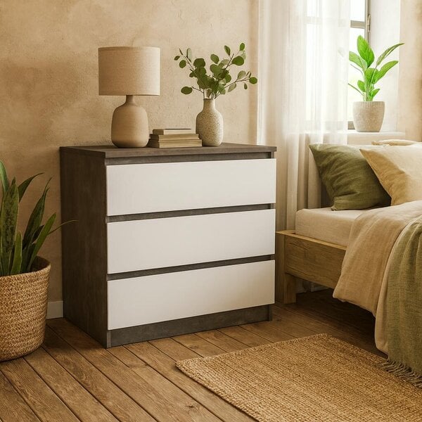 Wyld Haus Budapest Concrete Effect and White Wooden Chest 3 Drawers