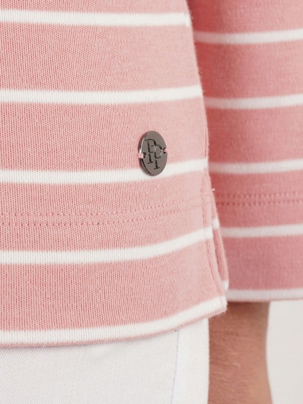 PennyPlain Henley Striped Polo Top - Dusk/ivory