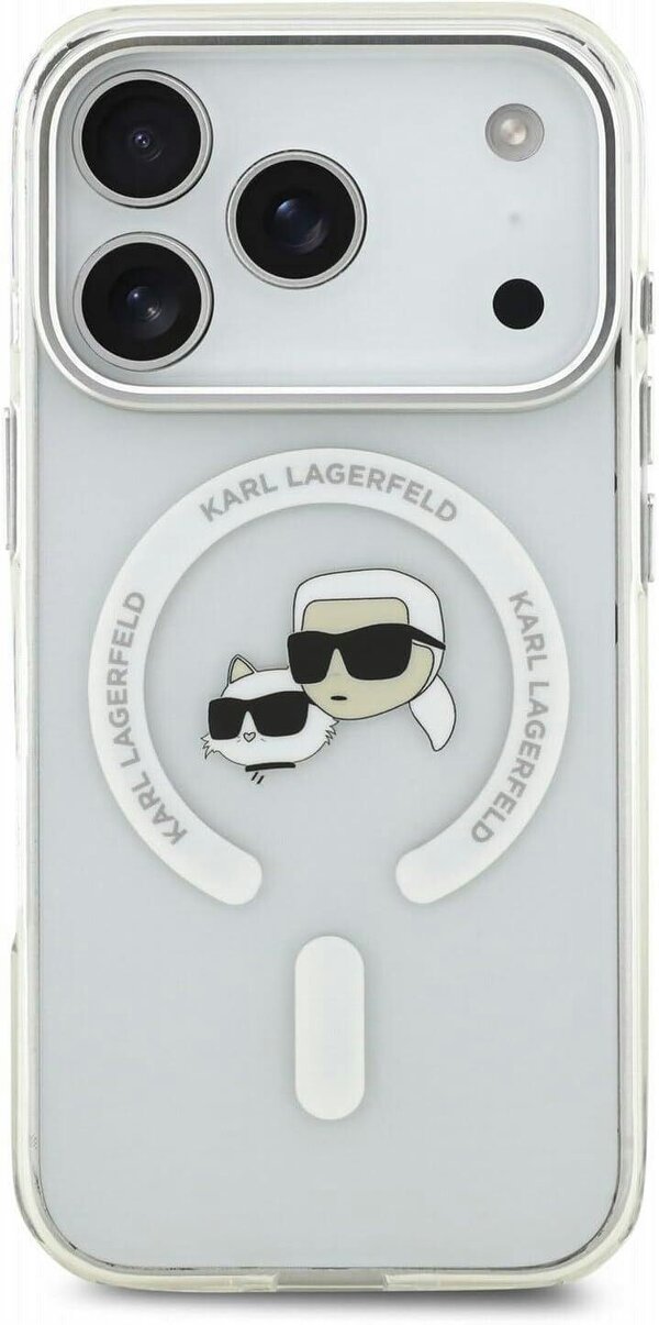Karl Lagerfeld IML Karl & Choupette Head Metal Frame Case with MagSafe for iPhone 17/18 Pro 6.3" Clear - KLHMP18LHLSKCH