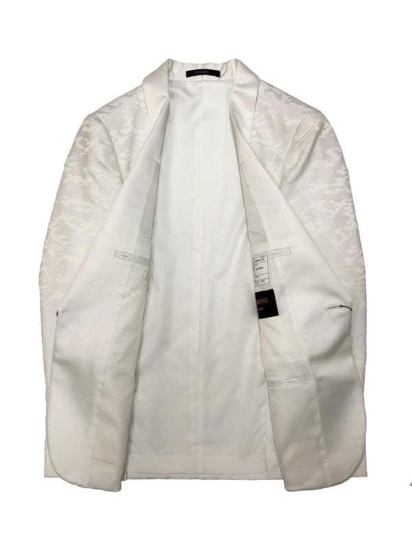 Cream Jacquard Brocade tuxedo with plain silky inside lining - Pamoni