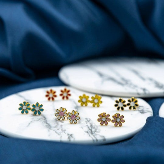 The Colourful Aura Stainless Steel Colourful Daisy Summer Floral Sun Flower Minimalist Stud Earring