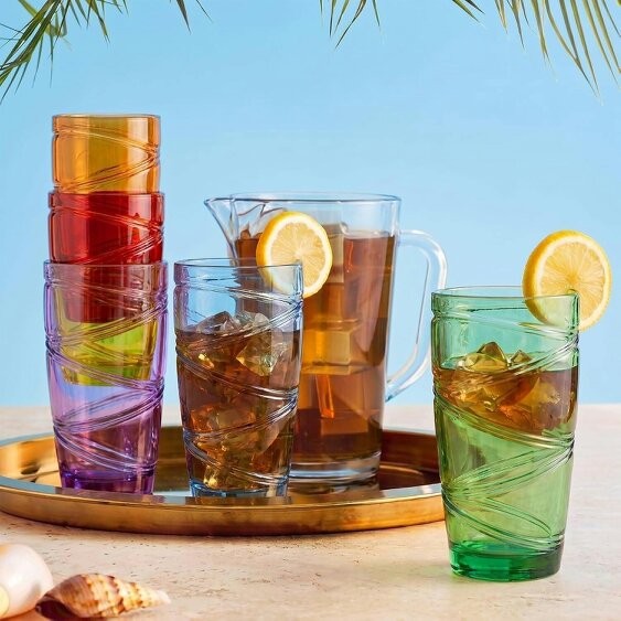 Brambles Home Plastic Tumblers Reusable Drinking Cups Assorted Colours Stackable Cups for Home Garden Parties Picnics BBQs