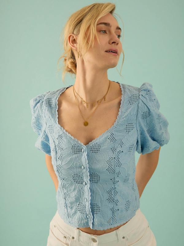 Rose & Nancy Abi Blue Cotton Lace Blouse