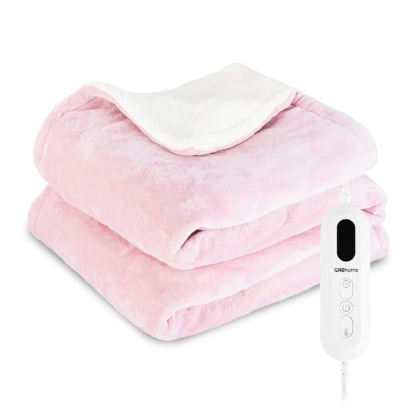 Gr8 Home Electric Heated Blanket Pink 160x130cm Adjustable Heat Settings Washable Throw