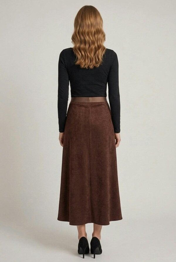 Izabel London Faux Suede High Waist A-Line Maxi Skirt