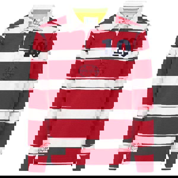 Lazy Jacks Boys Striped Rugby Shirt - Crimson