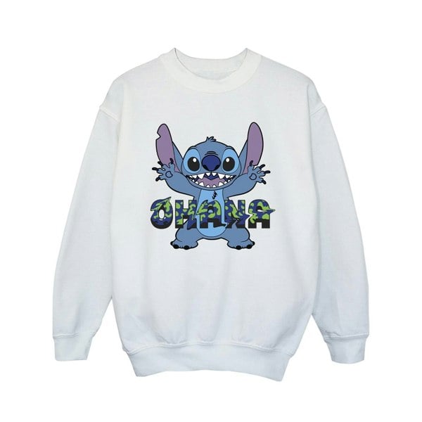 Disney Girls Lilo And Stitch Ohana Blue Glitch Sweatshirt - White