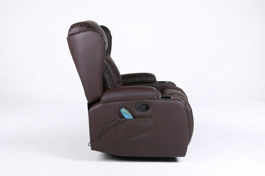 SQUAREBOXX Copenhagan Leather Manual Recliner Armchair with Heat Massager in Brown