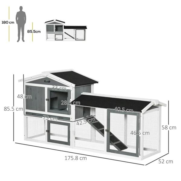 White 2-tier small animal hutch with ramp and slide-out tray, mesh front panels