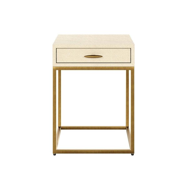 Wyld Haus Belluno Ivory Shagreen and Antique Brass Bedside Table with Drawer