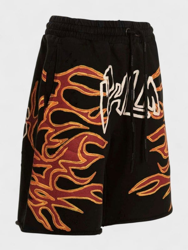 Palm Angels Graffiti Flames Sweatshorts Black - Mens
