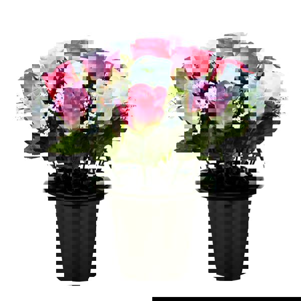 Memorials Direct Premium Artificial Grave Flowers – 25cm Pink Rosebud With Gypsophila | Memorial Vase Pot