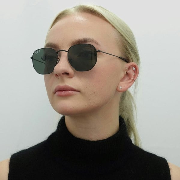 Ray-Ban Sunglasses Hexagonal RB3548N 002/58 Polished Black Green Polarized