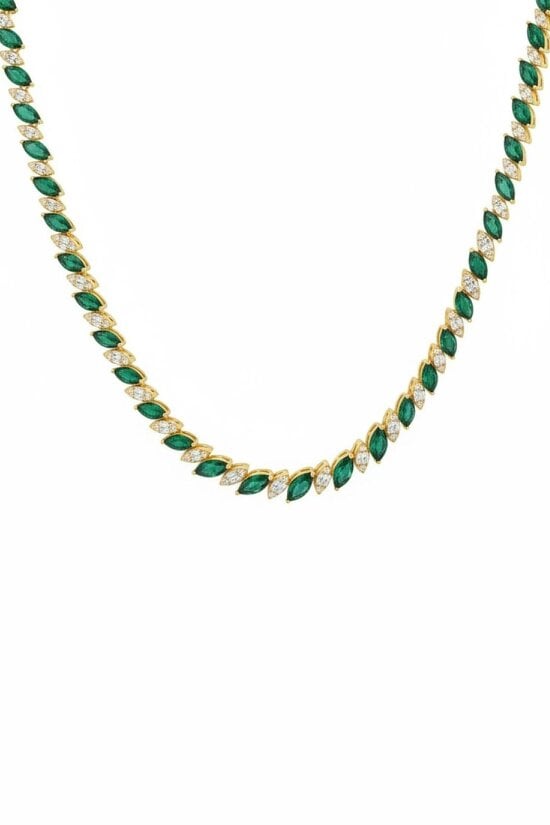 Latelita Viscountess Statement Tennis Necklace Emerald Gold