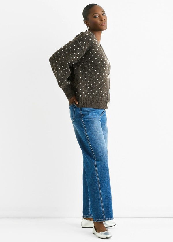 Gini London Chocolate Spot Print Button Cardigan Look Jumper